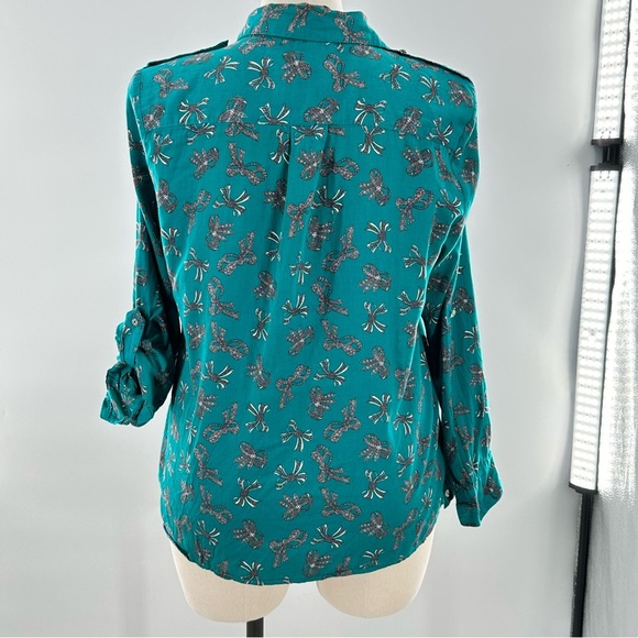 Jaclyn Smith womens top size XL teal floral 100% cotton button down - Picture 7 of 14